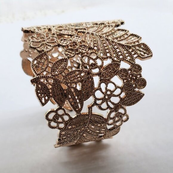 Rose Gold Colored Cuff Floral Bracelet - Picture 5 of 5